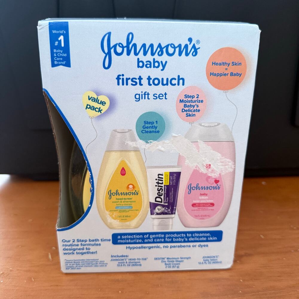 NEW Johnson's Baby First Touch Gift Set Shampoo Diaper Cream Lotion